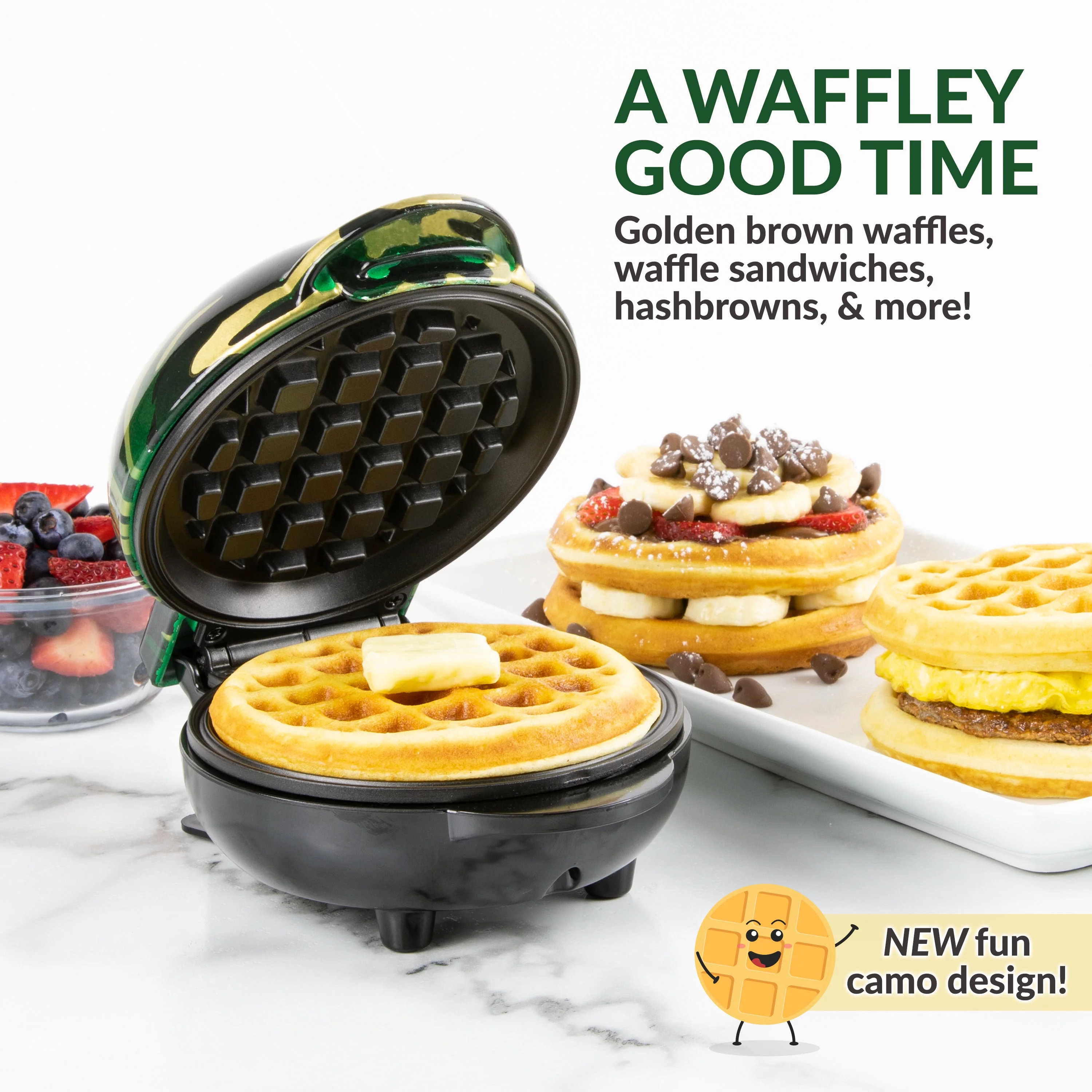 MyMini Camouflage Personal Home Waffle Maker, Camo