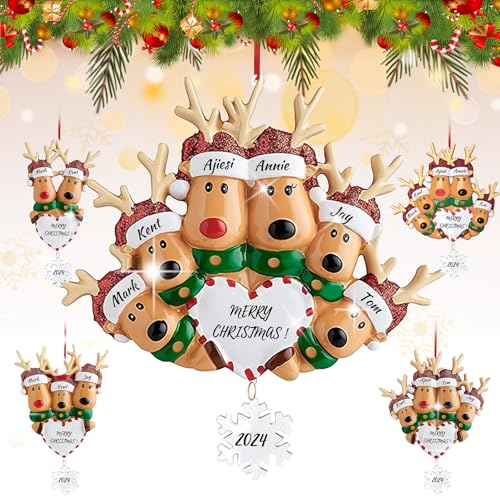 Personalized Reindeer Christmas Ornaments 2025, DIY Resin Elk Deer Family Ornaments with Custom Name, Tree Decorations, 3D Customized Christmas Ornament Gifts (Family of 4)