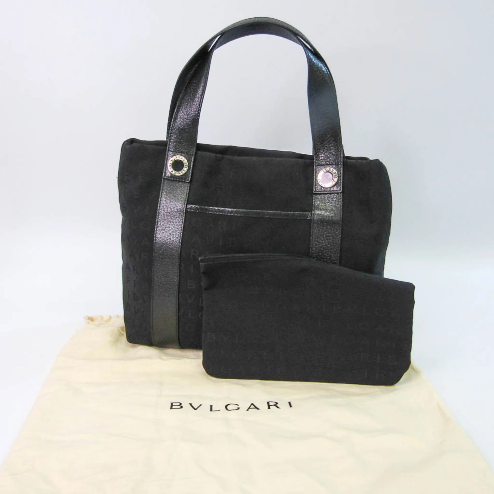 Pre-Owned Bvlgari Logomania With Pouch 22278 Women,Men Canvas,Leather Handbag Black (Good)