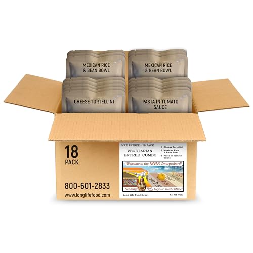 MRE Vegetarian Entrees (18-Pack) – Vegetarian Combo – Long Shelf Life – 2023+ Production Dates by Long Life Food Depot – Meals Ready to Eat