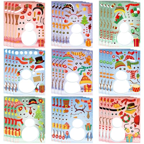Faccito 36 Sheets Make a Snowman Sticker Craft for Kids DIY Christmas Stickers Winter Holiday Craft Games Xmas Snowman Stickers for Winter Holiday Party Game Classroom Activities Supplies