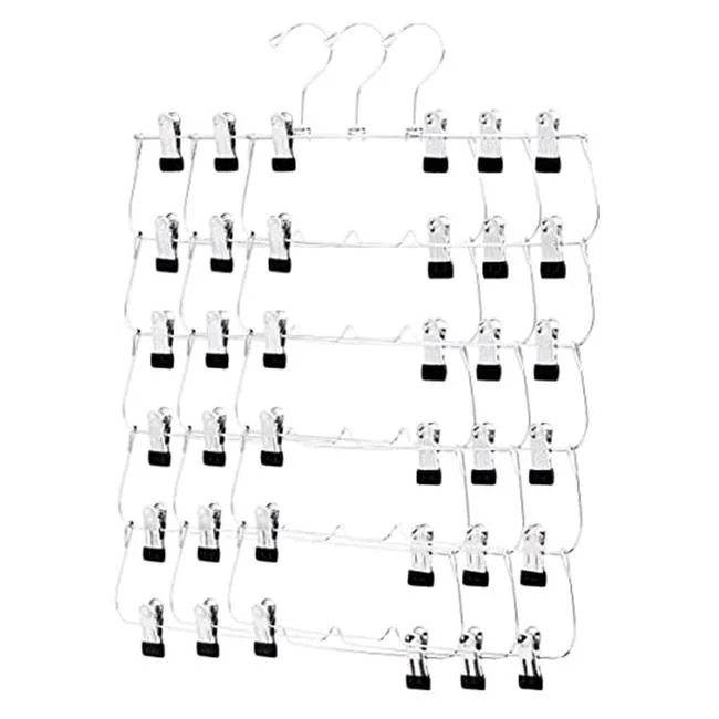 USTECH Chrome Metal 6-Tier Skirt Hanger 3-Pack