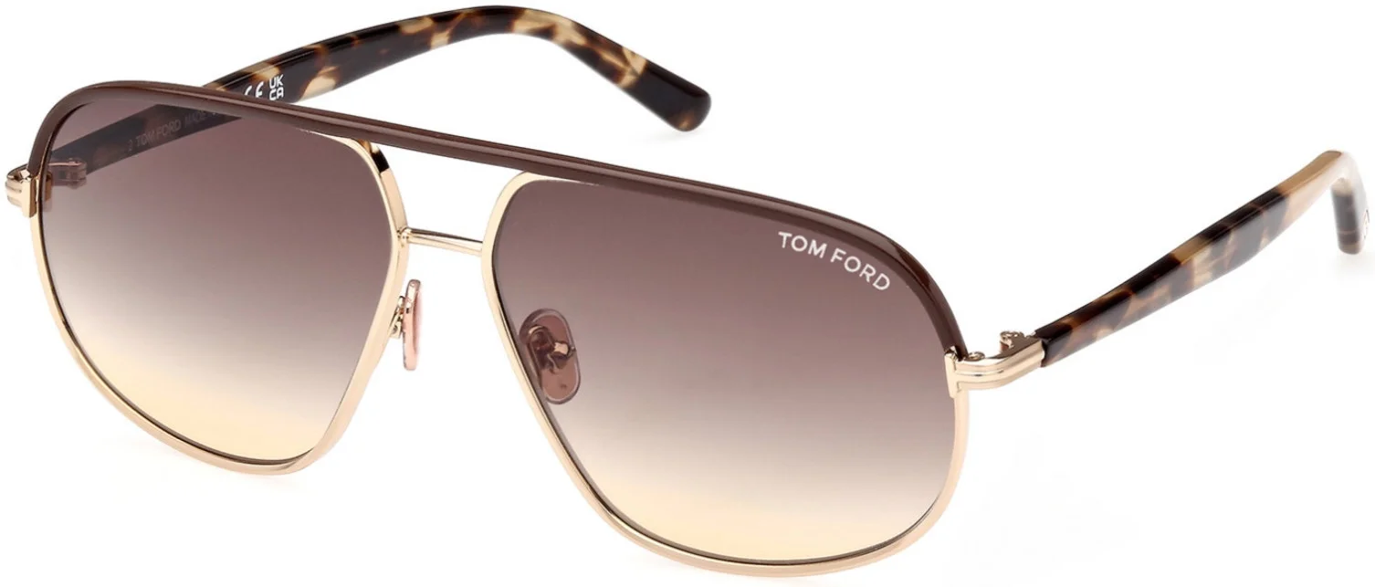 Tom Ford FT1019 28F Metal Shiny Rose Gold Gradient Brown 59 mm Men's Sunglasses