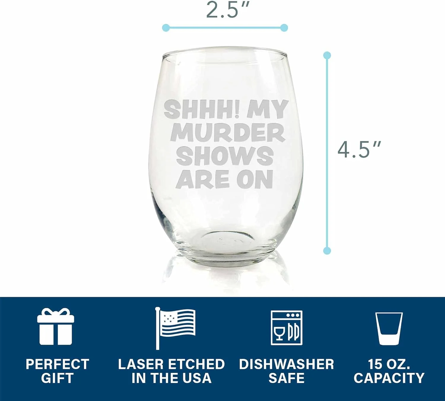 Shhh Murder Shows Are On Crime Stemless Wine Glass - Crime Gift, Wine Glass Girl, Fun Gift