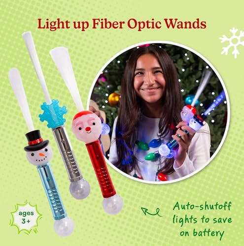 Cool Things Christmas Fiber Optic Wands, Light Up LED Holiday Toy (3 Pack, Snowman, Santa, Snowflake) – Christmas Party Favor, Stocking Stuffer, Secret Santa Gift for Kids & Adults