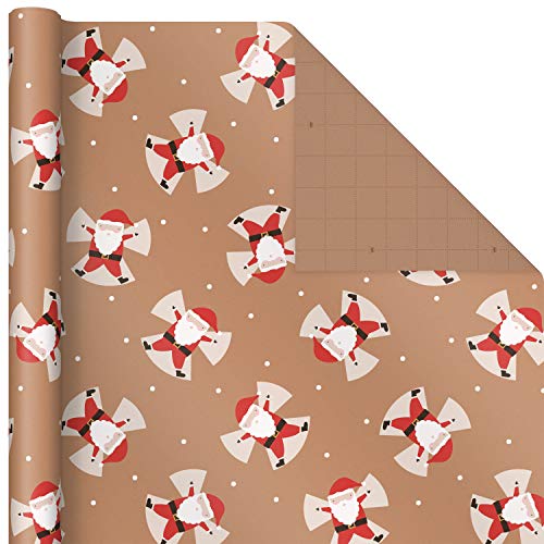 Hallmark Christmas Wrapping Paper Bundle with Cut Lines on Reverse, Kraft (Pack of 4, 88 sq. ft. ttl) Red Trucks, Snowflakes, Stripes, Merry Christmas (5JXW1038)