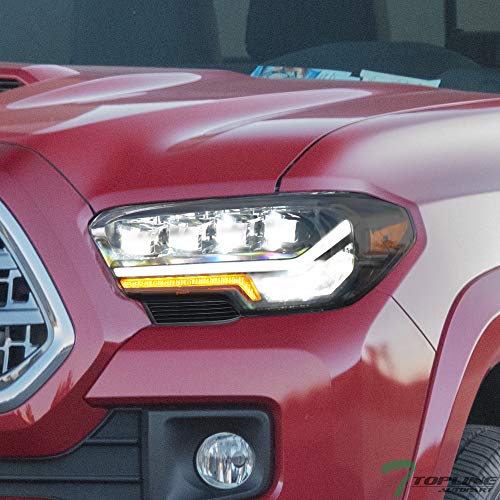 7422444293245 Compatible With 2016-2022 Toyota Tacoma Non-Factory LED DRL Black Housing Full LED Sequential Quad Projector Headlights With Amber Reflector