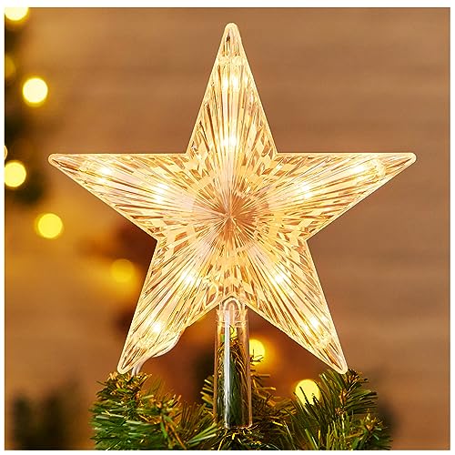 Brightown Christmas Tree Topper Star Lighted Transparency Bethlehem Hexagram 3D Pentagram Built-in 10 Bulbs Christmas Tree Star Topper Plug in Vintage Indoor Office Xmas Decorations Holiday Decor