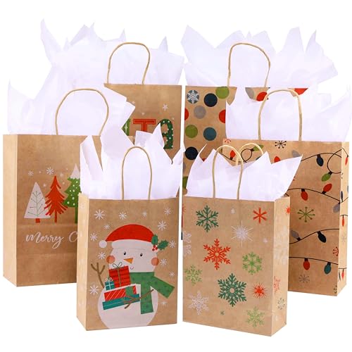 SUNCOLOR Pack of 24 Christmas Gift Bags Assorted Sizes With Tissue paper (8 Large 13