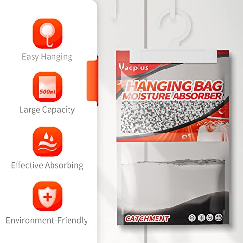 Vacplus Moisture Absorbers, Hanging Closet Dehumidifier Bags, Humidity Packs, Desiccant, Closet Dehumidifiers with Fragrance Free, 10 Pack, 9.8 OZ