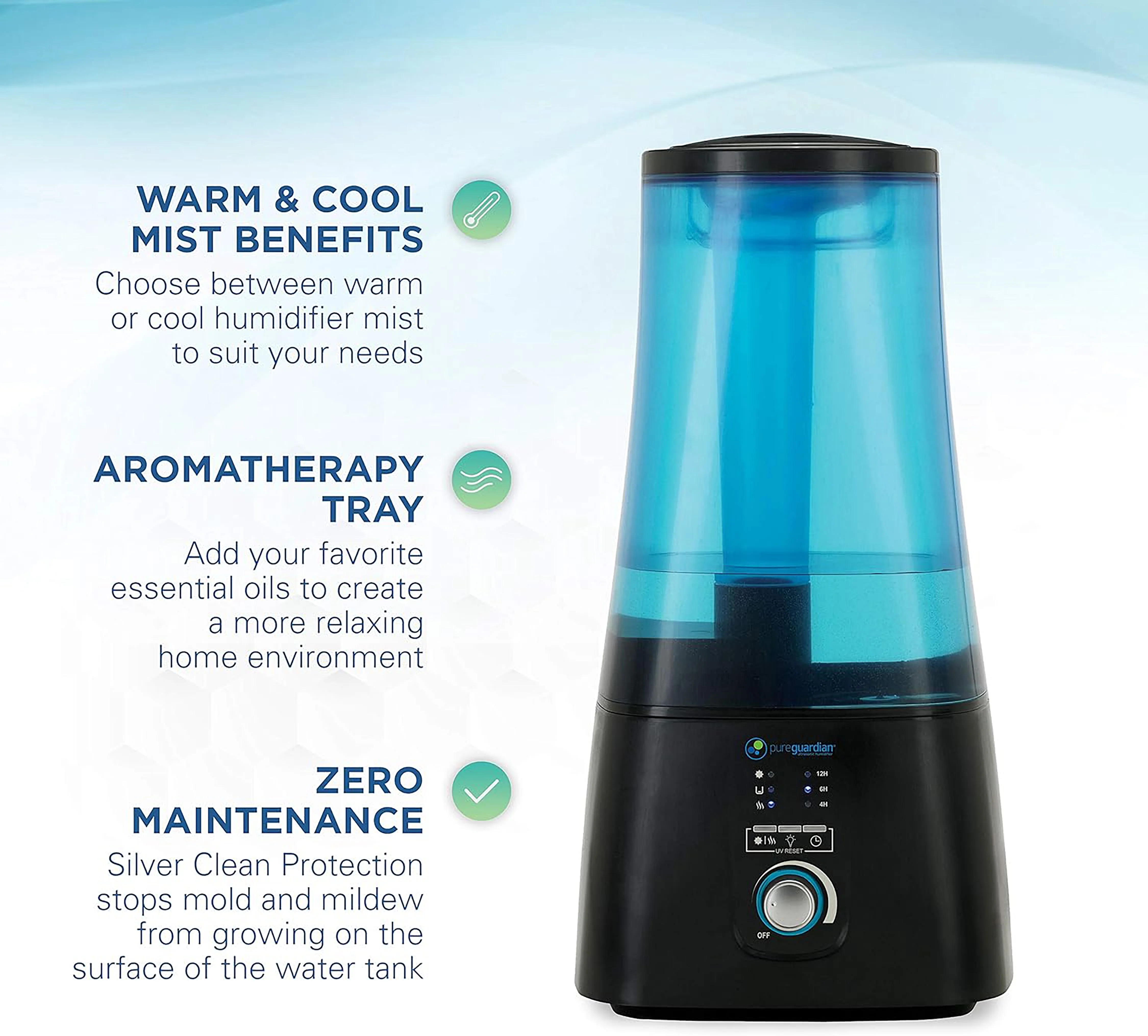 PureGuardian 100-Hour, 2-Gallon Warm & Cool Mist Humidifier with UV-C, 380 Sq. ft., H5450BCA