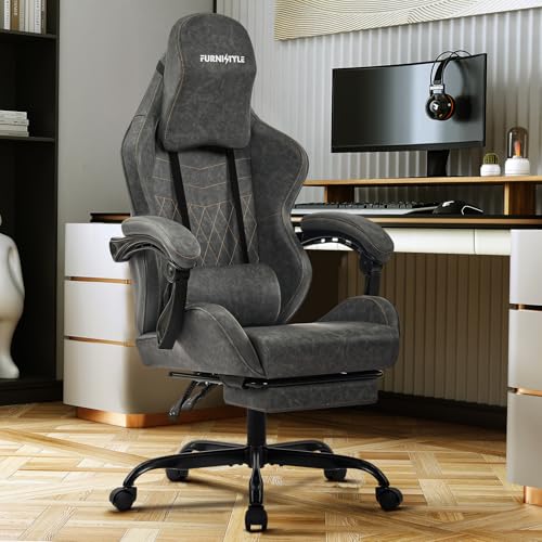 Gaming Chair Video Game Chairs with Large Headrest Pillow, Linkage Armrests, Retro PU Leather Ergonomic Computer Chair for Gaming or Office, Green