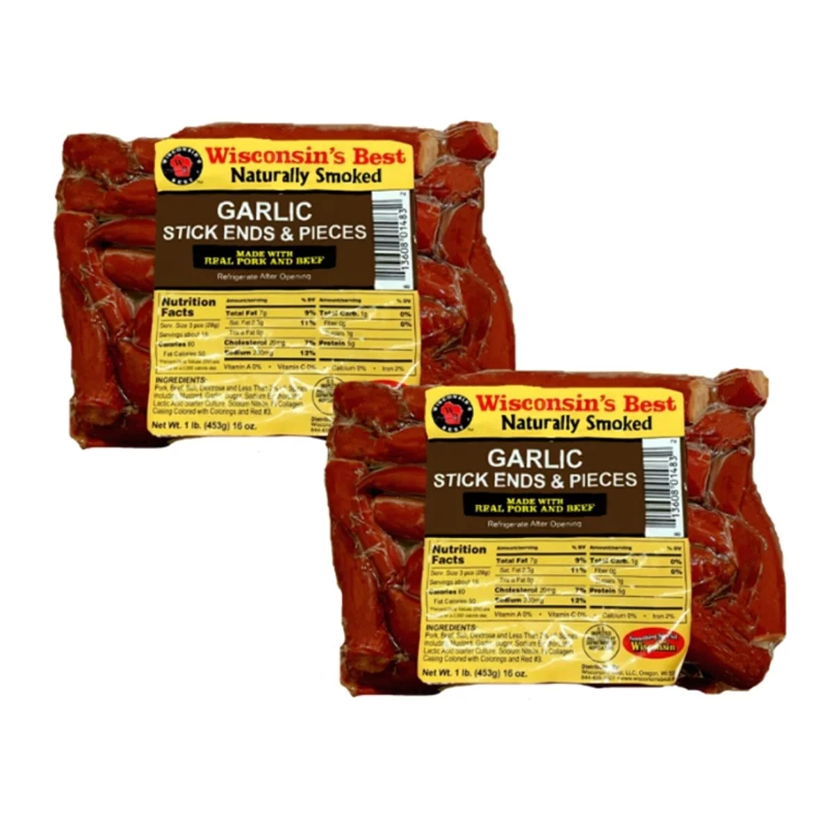 Wisconsin's Best Beef Stick Ends & Pieces, 1 lb, 2 ct, 100% Beef, Shelf Stable, Keto Friendly, High Protein, Low Carb, Low Fat, Low Sugars