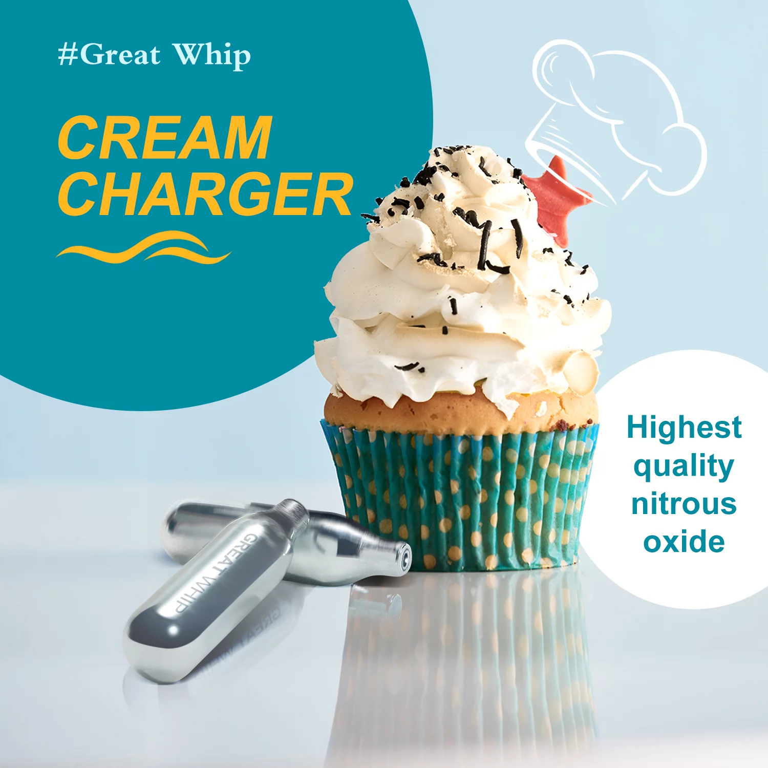 GreatWhip N2O Whipped Cream Chargers Nitrous Oxide Cartridges Kitchen 100Pcs