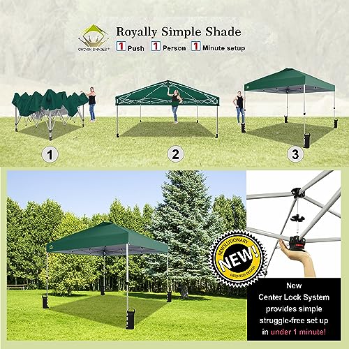 CROWN SHADES 10x10 Pop Up Canopy - Beach Tent with One Push Setup - Easy Outdoor Sun Shade for Events, Parties, Camping - Gazebo with STO-N-Go Cover Bag, Silver Coated Top, White