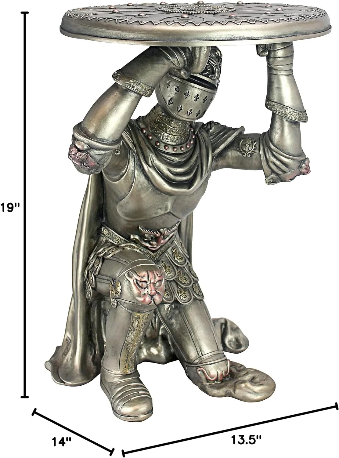 Battle Of Slaughterbridge Gothic Sculptural Side Table, 13.5D X 14W X 19H In, Pewter Finish