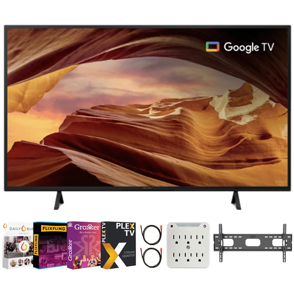 Sony KD55X77L X77L 55 Inch 4K HDR LED Smart TV with Google TV 2023 Bundle with Premiere Movies Streaming + 37-100 Inch TV Wall Mount + 6-Outlet Surge Adapter + 2x 6FT 4K HDMI 2.0 Cable