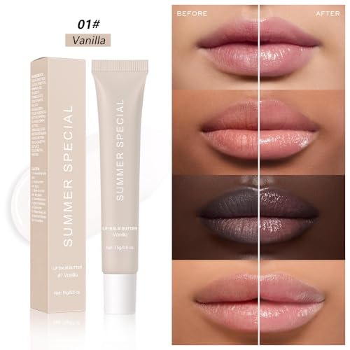 4 PCS Summer Special Lip Butter Balm – Ultra-Hydrating Lip Care with Shea Butter & Olive Oil, Soothes Dry Lips with Natural Tint & Gloss Effect, Lip Plumper Moisture & Light Lip Stain Finish
