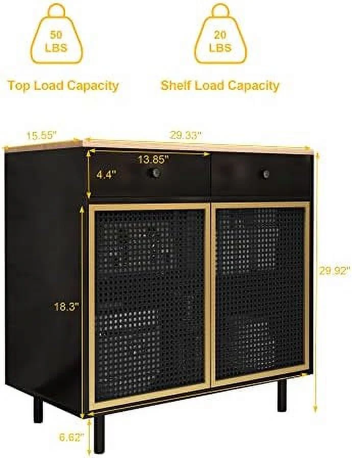 TJUNBOLIFE Modern Buffet Sideboard Cabinet Set of 2  Accent Iron Rattan Kitchen  Cabinet Console Television Table with 2 Doors and 2 Drawers  Buffet Cabinet Accent Cabinet for Living Room