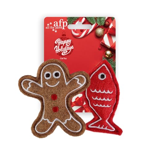 ALL FOR PAWS Christmas Cat Toys Happy Holiday Kitten Toys with Catnip, Crinkle Sound 2 Set Candy Cane Designs Kitty Toy