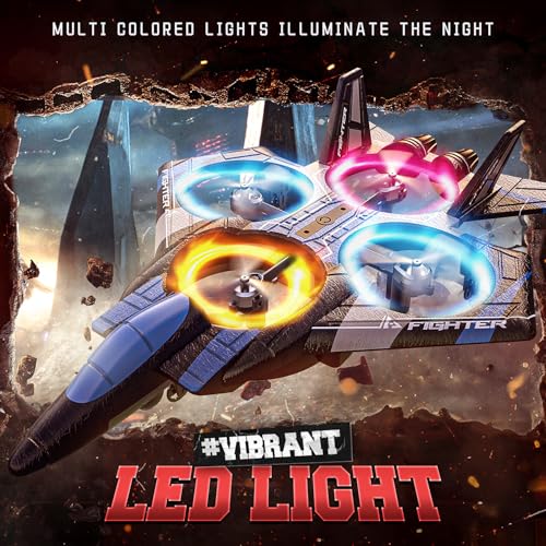 BEZGAR RC Plane for Kids | 2.4GHZ Brushless Drones with Camera, 6-axis Gyro Remote Control Airplane, 360° Flip Fighter Jet Toy, Toys for ages 8-13 with Colorful LED Navigation Lights Blue