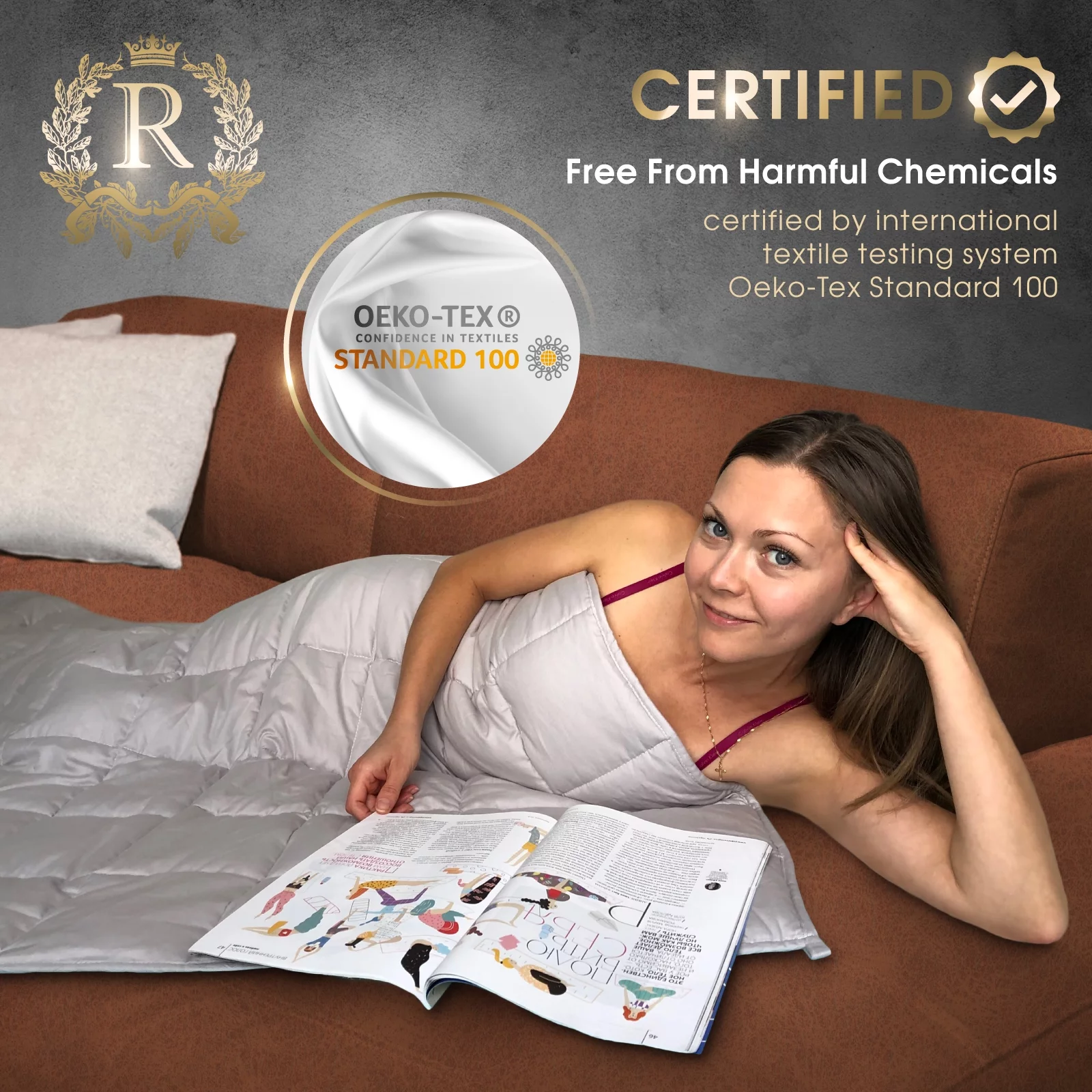 Royal Therapy Weighted Blanket Adult & Kids Bed, 100% Calming Cotton Blanket with Glass Beads