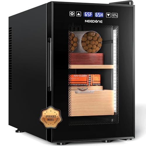 NEEDONE Cigar Humidor 23L Pro, Smart Humidity & Temp Quiet Control System 2.0, Thermostatic Electric Cabinet for 150 Counts with Digital Hygrometer, Spanish Cedar Wood, Gifts for Men