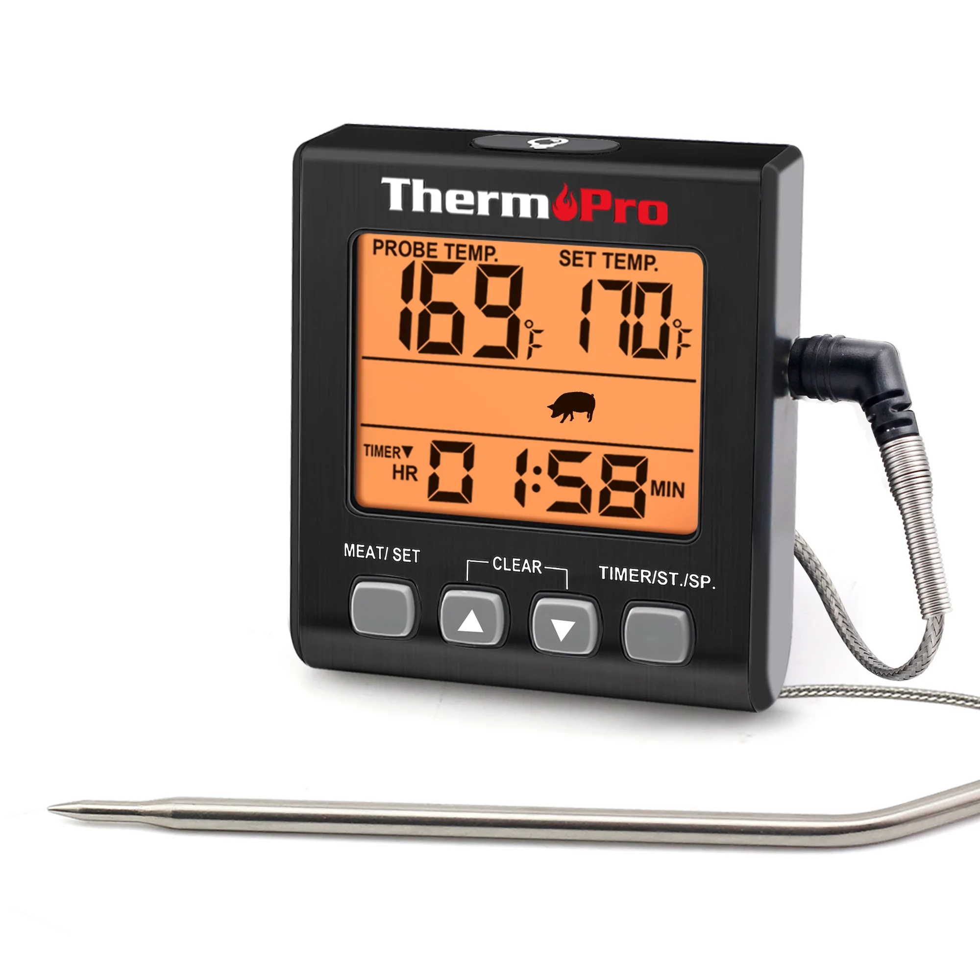 ThermoPro TP16SW Digital Meat Thermometer for Cooking and Grilling, BBQ Food Thermometer with Backlight and Kitchen Timer, Grill Temperature Probe Thermometer for Smoker, Barbecue, Oven, Cookware