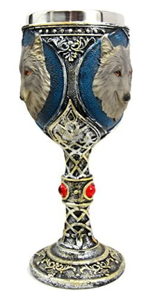Ebros Alpha Gray Wolf Celtic Tribal Tattoo Red Crystal Wine Chalice Goblet Cup