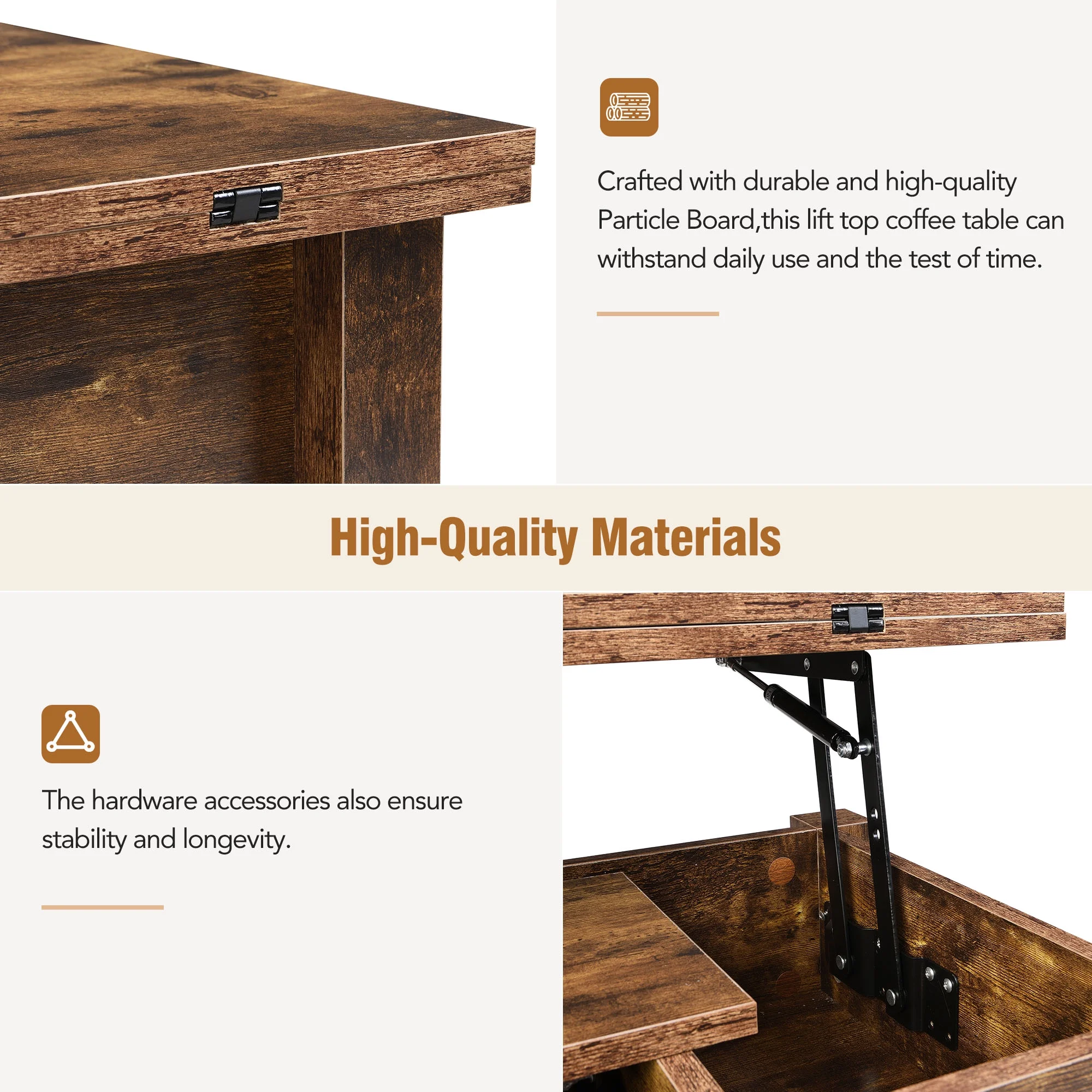 Smart FENDEE Lift Top Coffee Table with 3 Shelves,Wood Center Table, Living Room,41.7