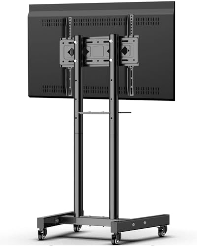 Mobile TV Stand with Wheels for 26-60 Inch Flat Curved TVs & Monitors, Rolling TV Cart Max VESA 400x400mm up to 90 lbs, Height Adjustable with Media Shelf, 32 40 42 43 50 55 inch TV Floor Mount