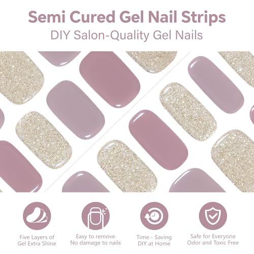Semi Cured Gel Nail Strips-Easy Apply Christmas Gel Nail Stickers Holiday Semi Cured Manicure Strips with Sparkling Xmas Designs (Classic Yule)