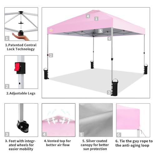 CROWN SHADES 10x10 Pop Up Canopy - Beach Tent with One Push Setup - Easy Outdoor Sun Shade for Events, Parties, Camping - Gazebo with STO-N-Go Cover Bag, Silver Coated Top, White