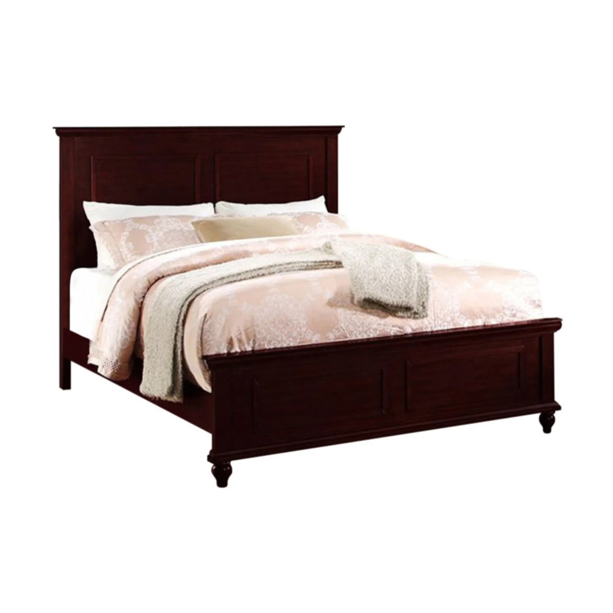 Exemplary Wooden California King Bed, Dark Cherry