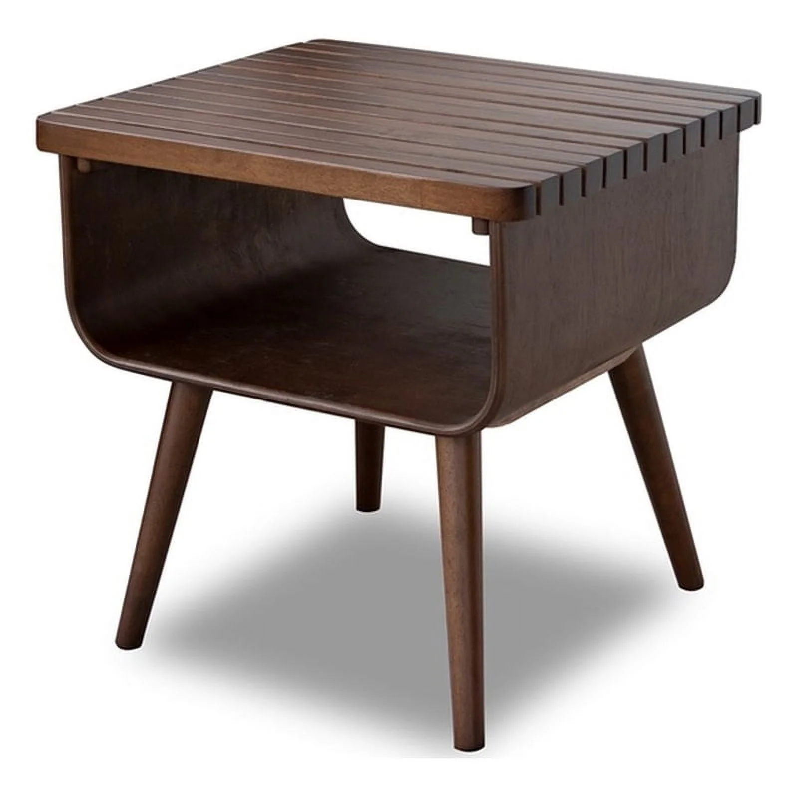 Allora Mid-Century Solid Wood Rectangular End Table in Brown
