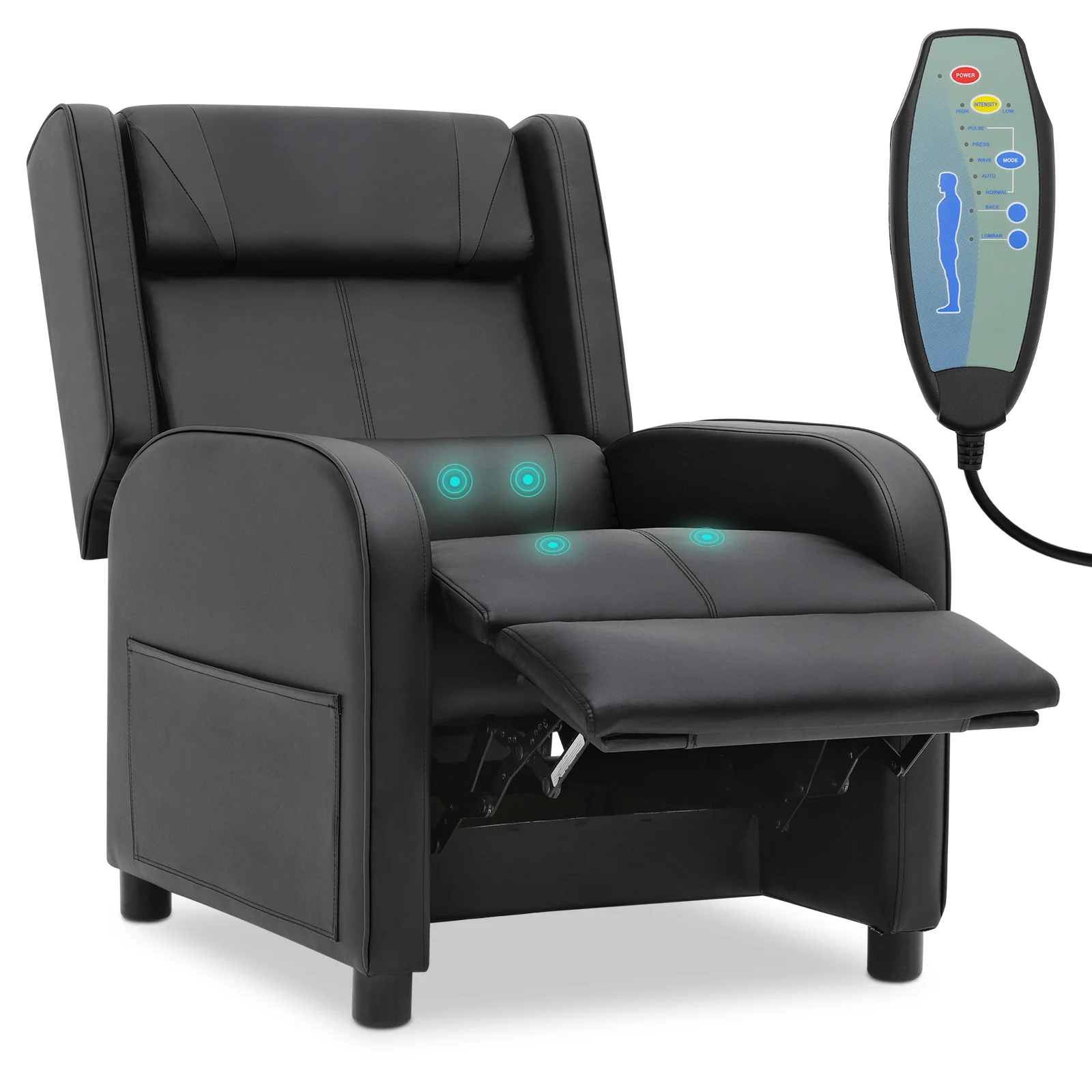 MoNiBloom Massage Gaming Recliner Chair, PU Leather Adjustable Reclining Gaming Chair Sofa with Footrest, Lumbar Support and Headrest for Living Room Home Theater, Black
