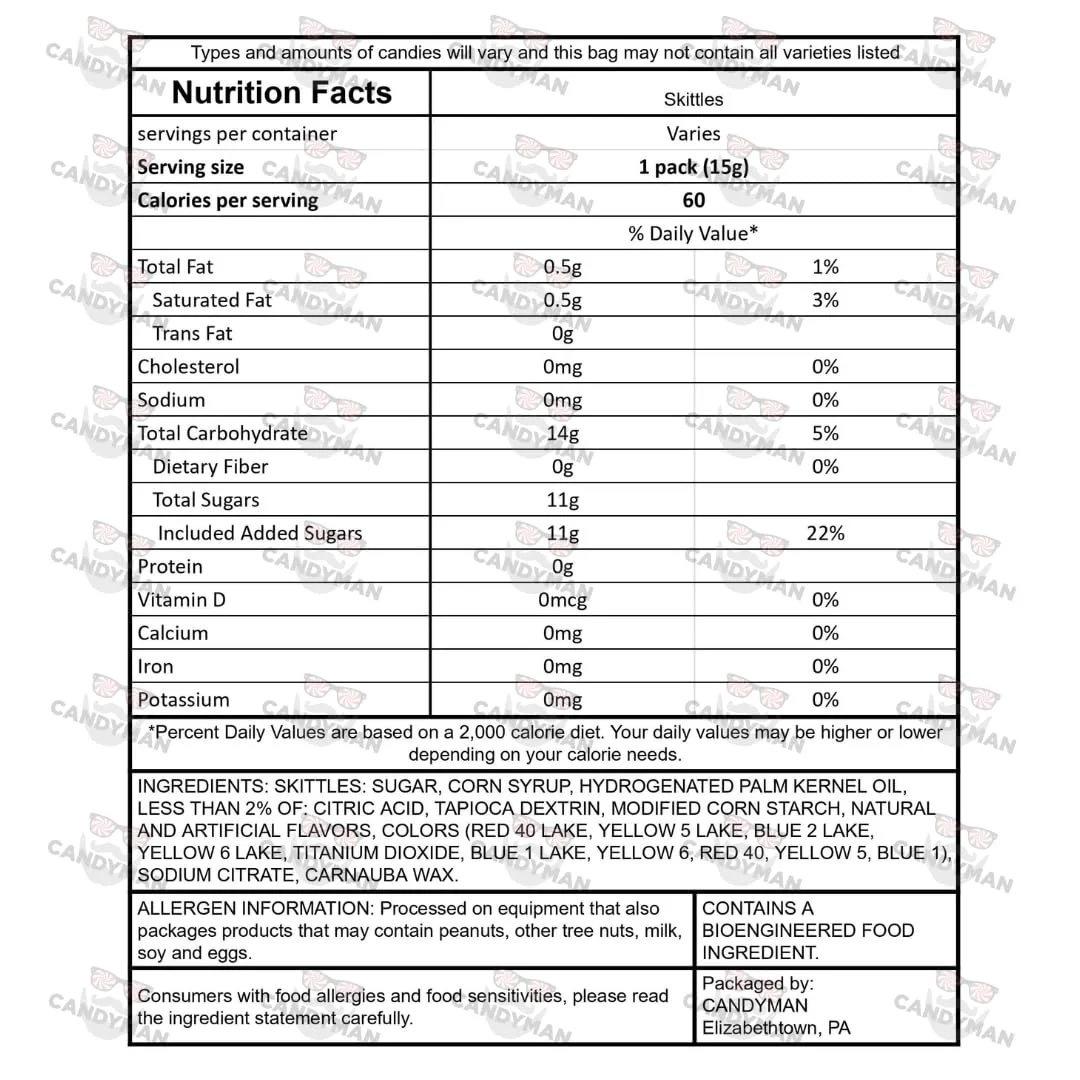 CANDYMAN 3LB Bundle of Skittles candy bulk, individually wrapped candy, for valentines day candy, easter candy, or bulk snacks of fun size candy fruit snacks