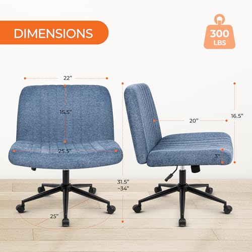 Orange Factory Criss Cross Chair No Wheel Wide Cross Legged Office Desk Vanity Chair Comfy Fabric Armless Adjustable Swivel for Home Computer Task (Beige)