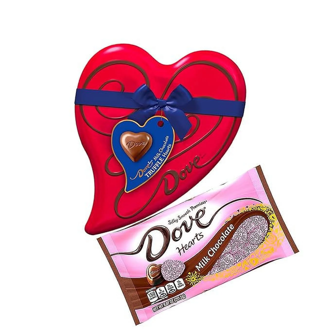 CANDYMAN Valentine Day Bundle with (1) DOVE Milk Chocolate Candy Heart Tin and (1) Milk Chocolate DOVE Bag