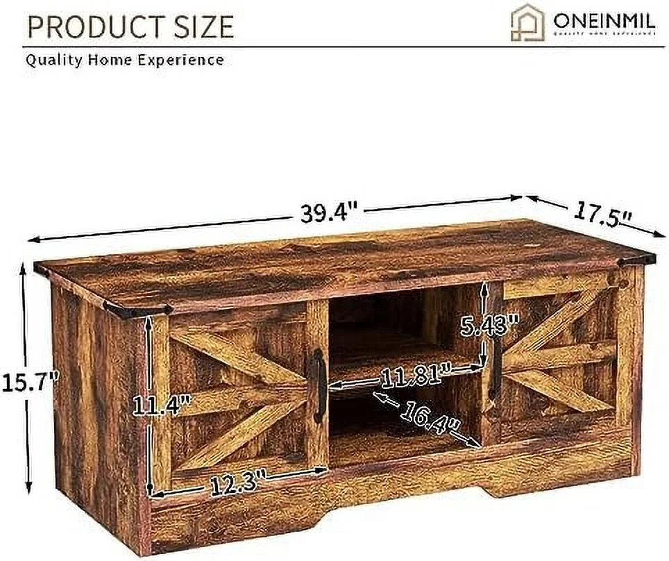 HBBOOMLIFE Coffee Table with Barn Doors  Farmhouse Center Table with   Modern Rustic Style Wooden Living Room Table  White