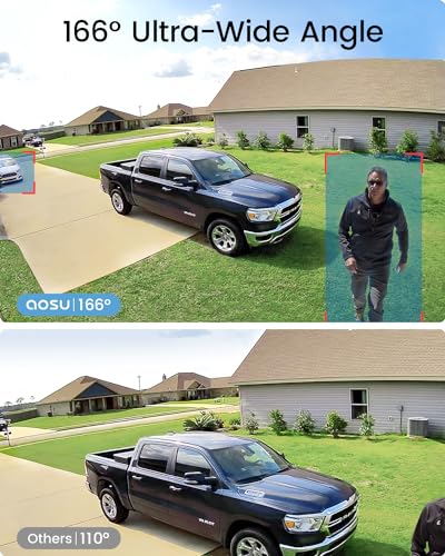 AOSU Security Cameras Outdoor Wireless, 4-Cam-Kit, 166° Ultra-Wide-Angle, Battery Powered, No Subscription, Home Security Cameras System with 2K Color Night Vision, Spotlight, Easy Setup, Motion Alert