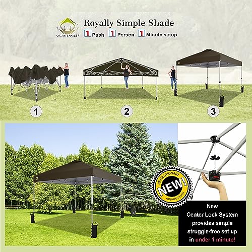 CROWN SHADES 10x10 Pop Up Canopy - Beach Tent with One Push Setup - Easy Outdoor Sun Shade for Events, Parties, Camping - Gazebo with STO-N-Go Cover Bag, Silver Coated Top, White