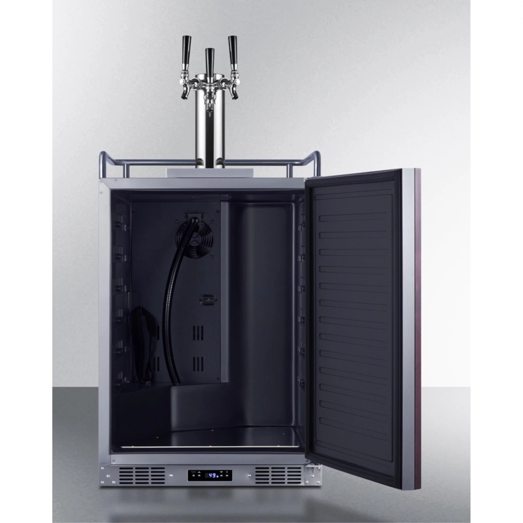 Built-in undercounter triple tap beer kegerator in complete stainless steel with panel-ready door