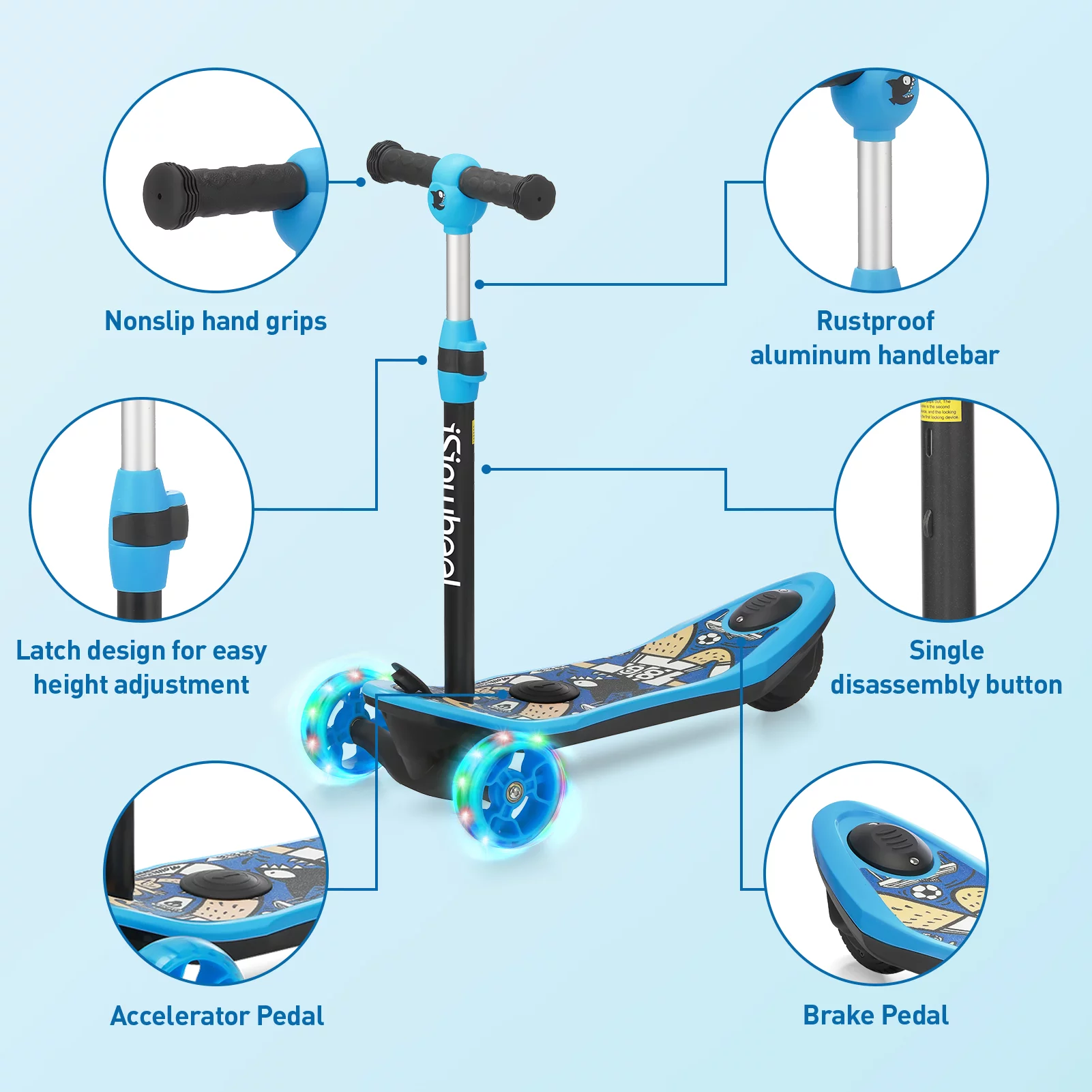 isinwheel Mini 2 in 1 Electric Scooter for Kids, 3 Wheel Electric Scooter, Height Adjustable Lean to Steer Kick Scooter with Flashing Wheels