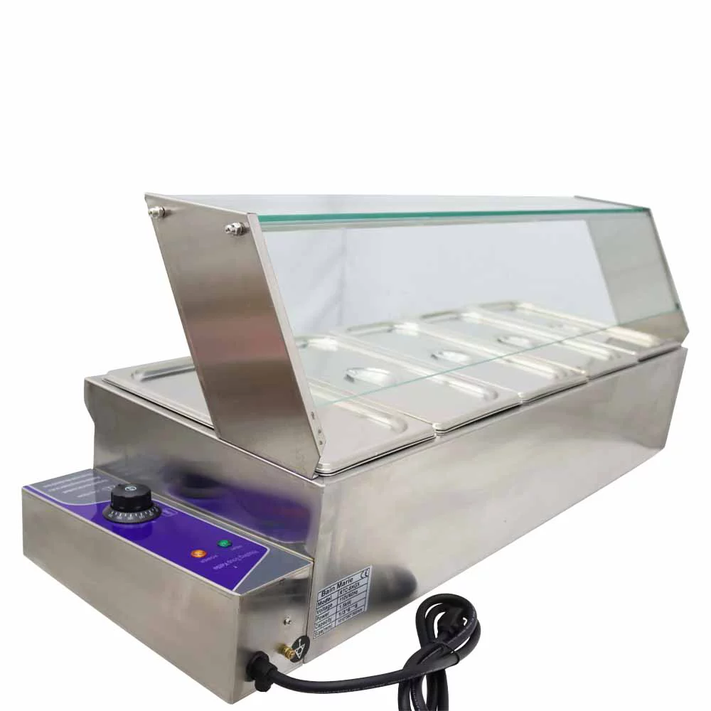 TECHTONGDA Electric Commercial Bain-marie Buffet Food Warmer Steam Table with Glass Guard 5-Pan 6