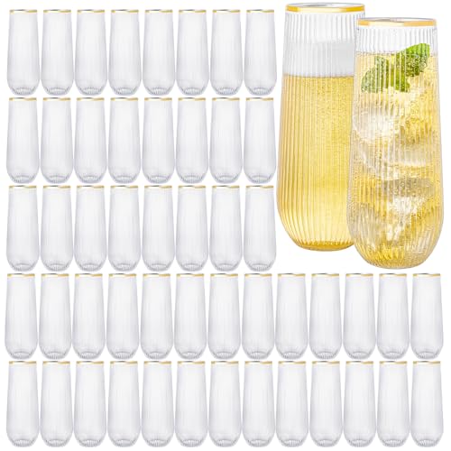 48 Pack Plastic Stemless Disposable Champagne Flutes, Unbreakable 9Oz Champagne Glasses, Origami Style Bulk pack Acrylic Fancy & Shatterproof Toasting Glasses, Ideal for Wedding, Party