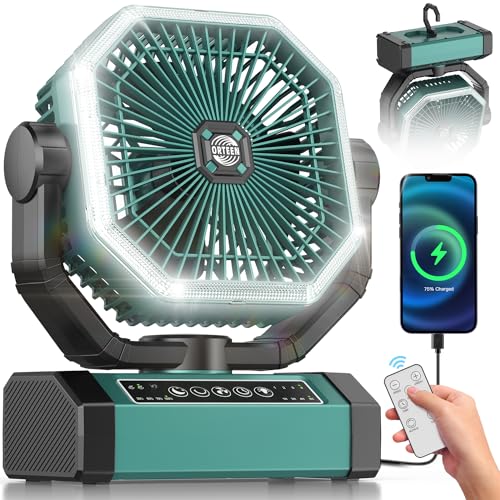 Portable Rechargeable 9-Inch Camping Fan - 10000mAh Battery, Auto Oscillation, Remote Control, 4 Speeds, 4 Timing, Outdoor
