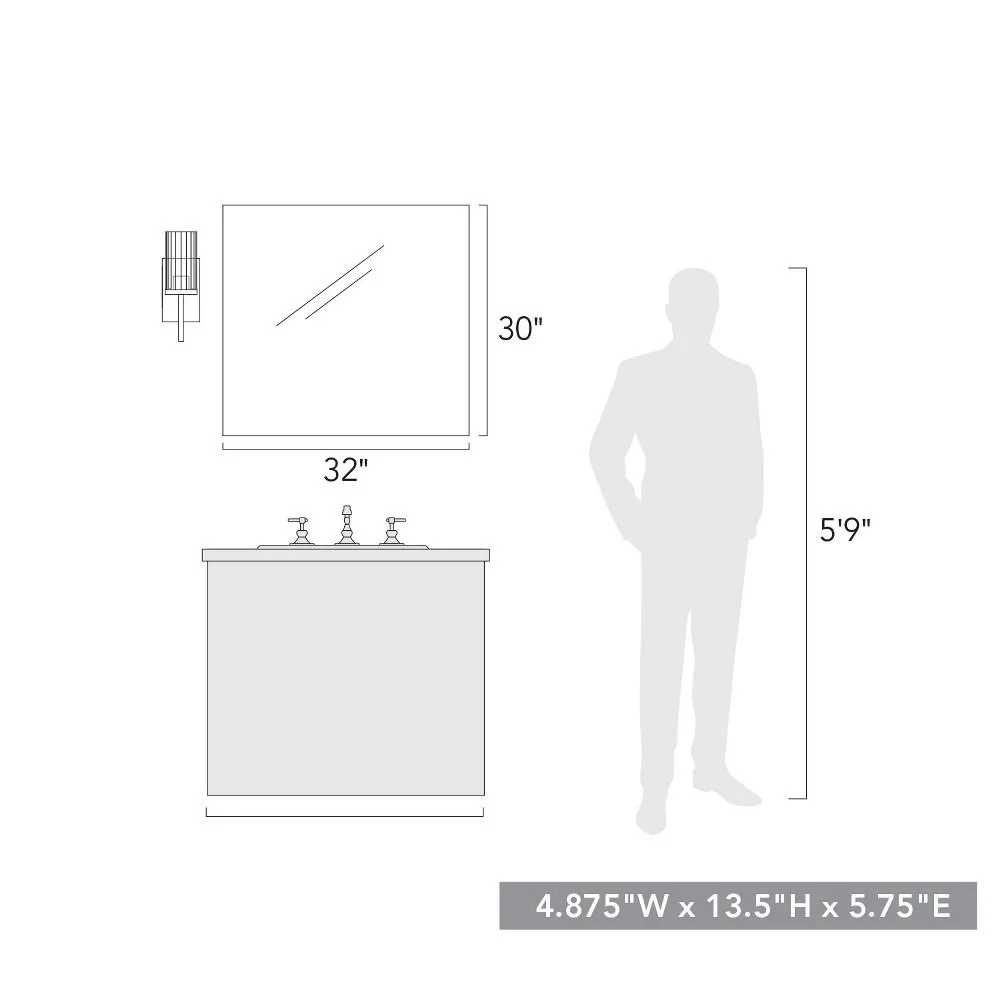 Winslett 1 Light Wall Sconce in Pewter with Ribbed Clear Glass