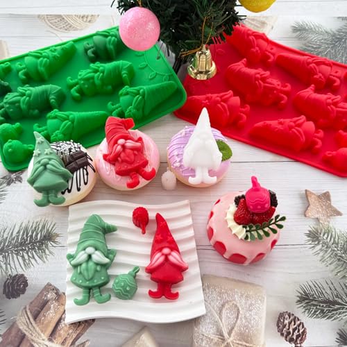 Christmas Silicone Mold for Baking, 2 Pack Christmas Gnome Candy Chocolate Molds for Mini Cakes, Handmade Soap, Chocolate, Jello, Candy and Candles,With Christmas Bell Shape Silicone Mold