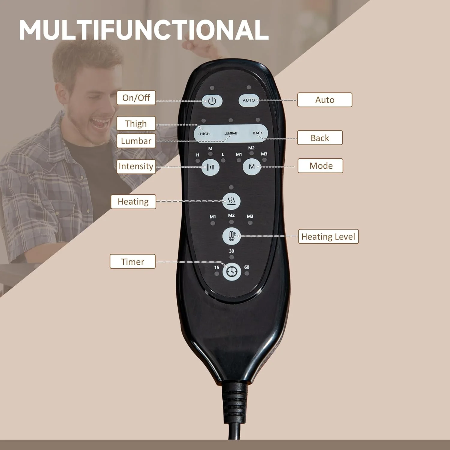 Microfiber Office Chair, High Back Computer Chair With 6 Point Massage, Heat, Adjustable Height And Retractable Footrest, Cream White